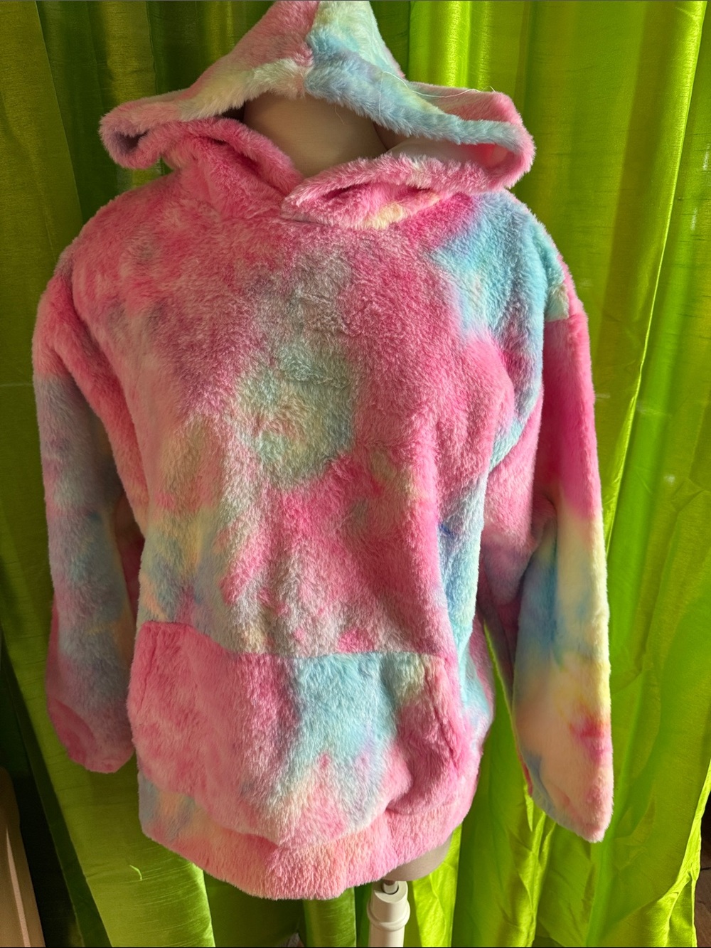 Girls' Plush Tie-Dye Hooded Pullover - Pink Multi